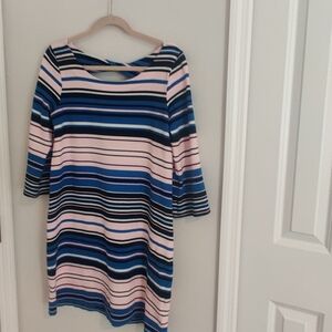 Lilly PULITZER Striped Pink and Blue Knit Dress Sz L Boatneck
